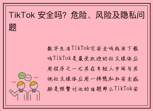 TikTok 安全吗？危险、风险及隐私问题